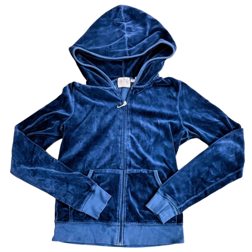 Y2K Juicy Couture women’s M Navy Velour Zip Hoodie EUC - Picture 5 of 14